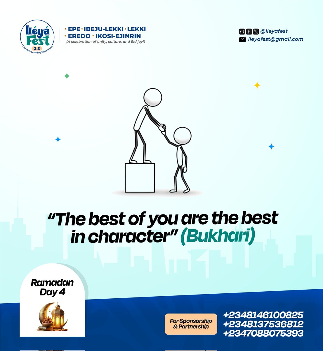 ileyafest's tweet photo. Your character is your real title. 

As we journey through Ramadan, who have you lifted up today? Who felt your kindness, your patience, your mercy?

Drop one thing you’re doing differently this Ramadan to become a better person. 🤍👇
#RamadanDay4 #RamadanReflections #IleyaFest https://t.co/agzqzzzlZL
