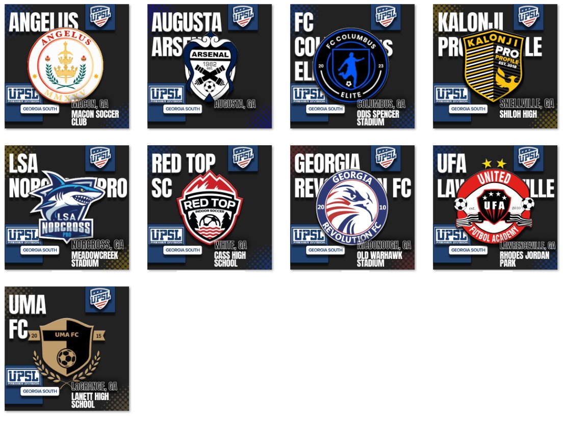 ASMGtv's tweet photo. Introducing the teams participating in the @upslsoutheast Georgia Conference Premier Division.
The Premier Division will be broken into two..........North and South
Take a look at the teams from the South kicking off action in 2 weeks #upsl #upslgeorgia #upslsoccer #upslsoutheast https://t.co/jHgQED0MQw