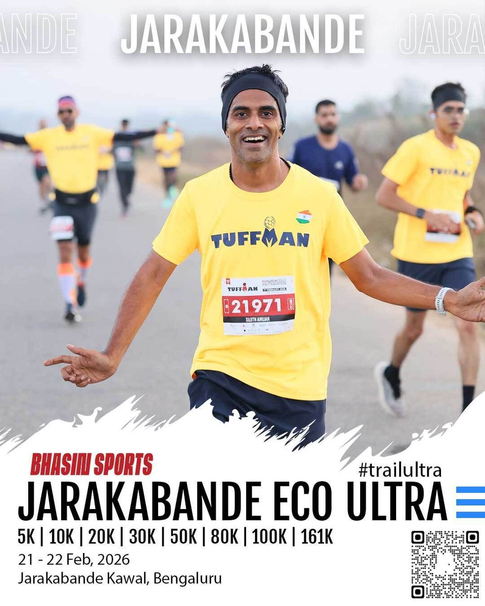Jarakabande Eco Ultra is calling. 🌿🏃‍♂️
21–22 Feb at the wild and beautiful Jarakabande Kaval Forest.
Choose your challenge: 5K | 10K | 20K | 30K | 50K | 80K | 100K | 161K
From first-timers to ultra beasts, this is where you run with nature. 🔥🌲 

#JarakabandeEcoUltra