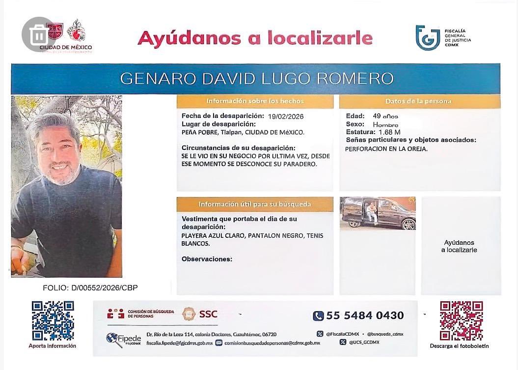 cblanc91's tweet photo. #PersonaDesaparecida Se pide su apoyó de compartir pará la pronta localización de GENARO DAVID LUGO ROMERO. Fue visto por última vez en colonia Peña Pobre. @reporte_ac @FiscaliaCDMX @TlalpanAl @Gabyosoriohdz @ClaraBrugadaM @GobCDMX https://t.co/asXO7GBZCA