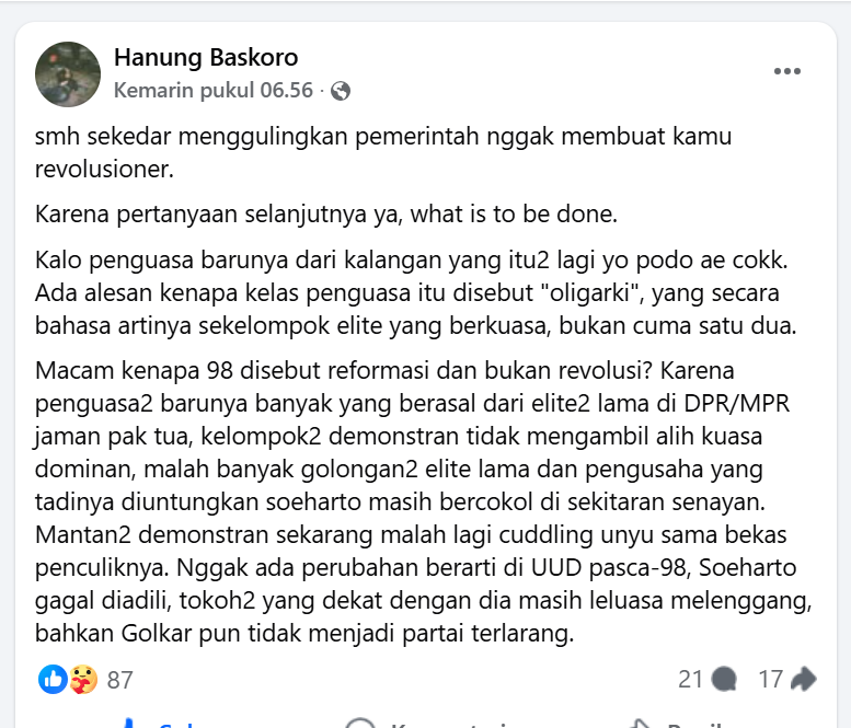 Sebuah opini, yang saya setuju dari mas Hanung.