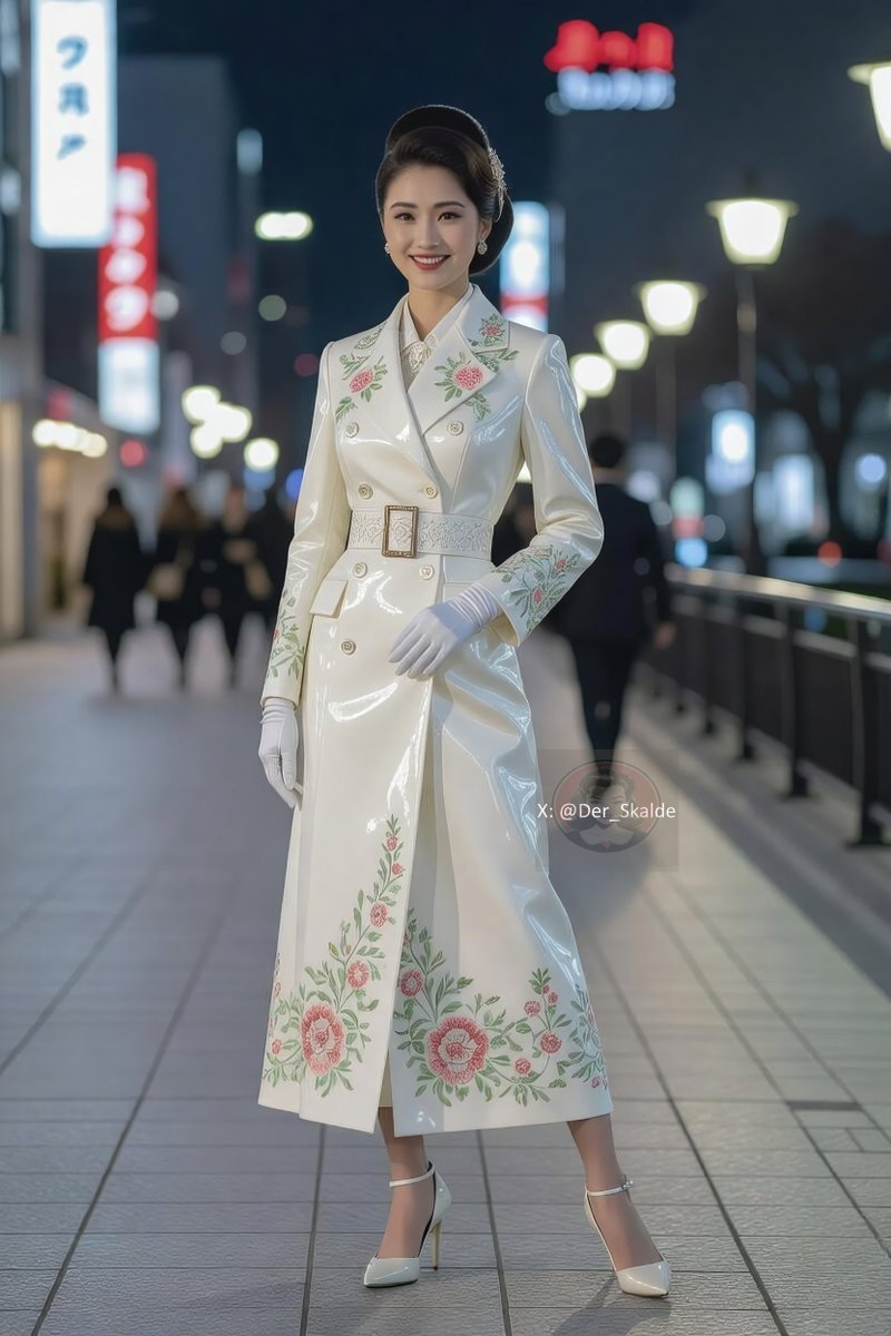 der_skalde's tweet image. Lacquered coat reflects neon bloom 
Floral gold on midnight grace 
Elegance owns the night
#latex #pvc #coat