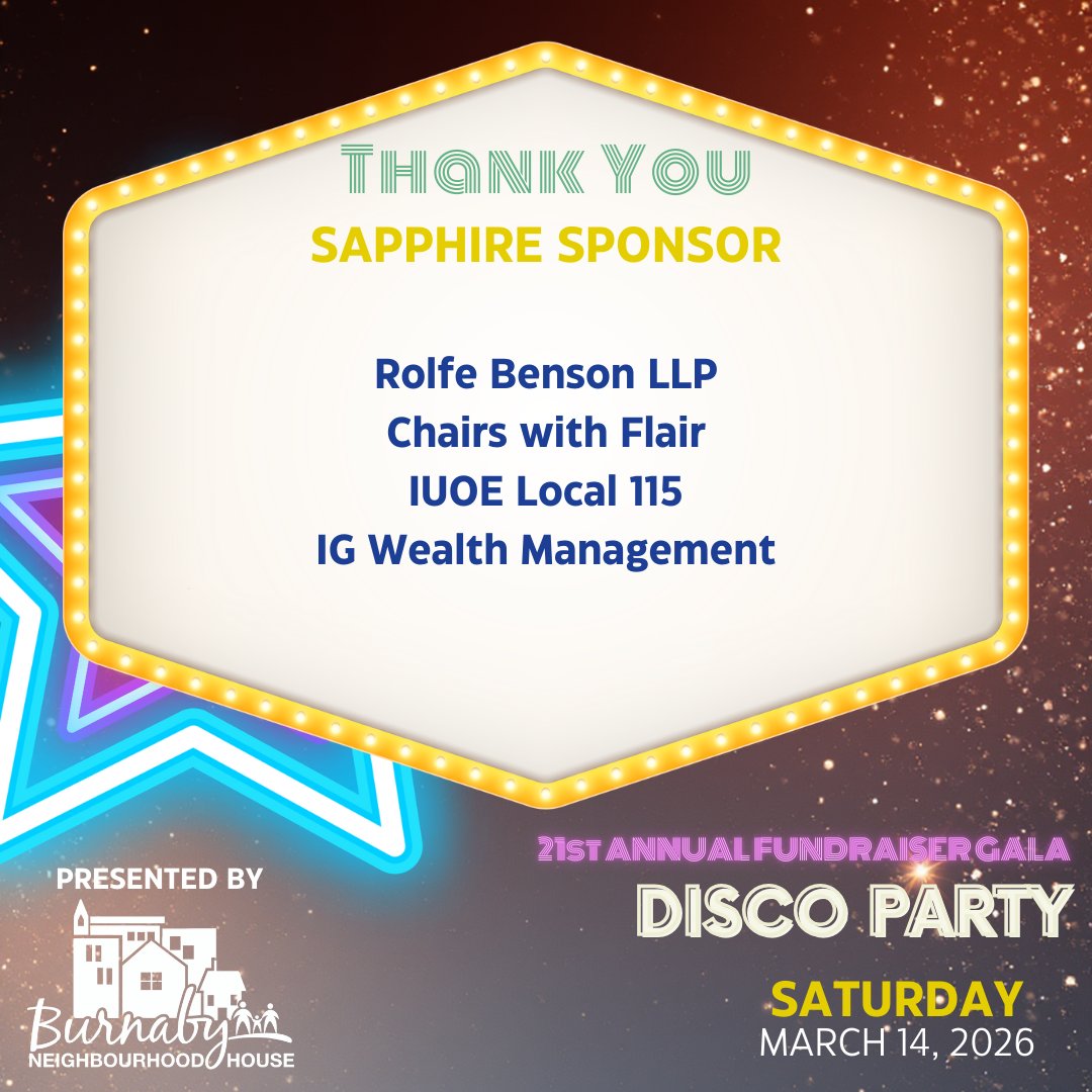 SBurnabyNH's tweet photo. A big thank you to our Emerald and Sapphire sponsors for their support in this year's Disco Party Gala! With their support, BNH continues to be the place where everyone can find a sense of belonging, and build connections together to build a stronger community.  #BNHGala2026 https://t.co/01G9WwLS70