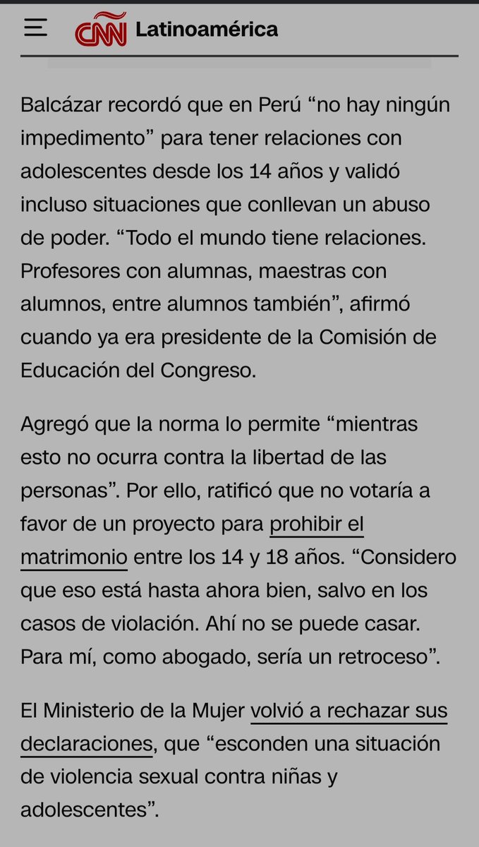 <a href="/JulianMaciasT/">Julián Macías Tovar</a> Igual dijo el nuevo Presidente de Perú. Un viejito verde ochentano que pusieron ahora a dirigir el país los corruptos congresistas. Que eso todo el mundo tiene sexo, que eso es todos con todos, que qué de malo hay el sexo entre chica de 14 y un adulto, que eso es bueno para ella.