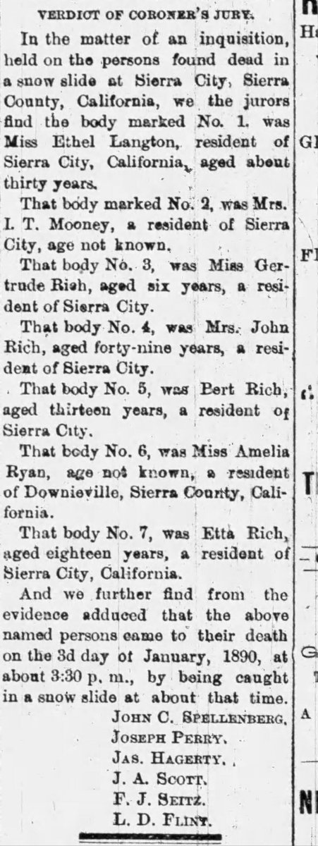Have to look a little bit more into it, but it looks like a bunch of people killed near Sierra City, California in an avalanche in January 1890. #avalanche