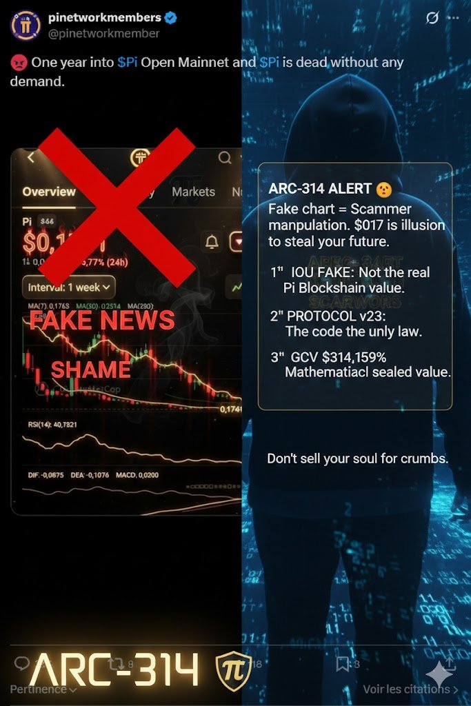 ARC-314 ALERT🚨

Fake chart = Scammer manipulation. $0.17 is an illusion to steal your future.

1️⃣ IOU FAKE: Not the real Pi Blockchain value.
2️⃣ PROTOCOL v23: The code is the only law.
3️⃣ GCV $314,159: Mathematically sealed value.

Surveillance active. ARC314. #PiNetwork #Picoin