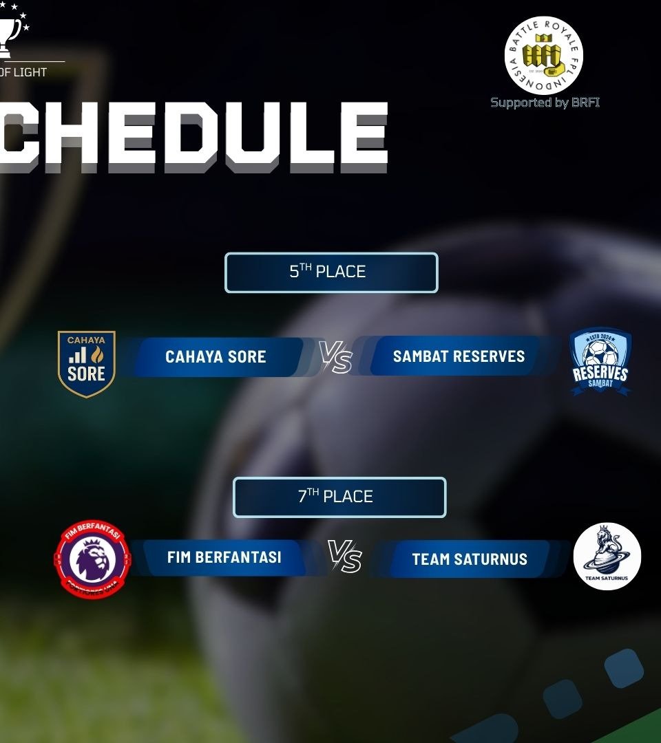 Last match.
Penentuan Juara 1 sd peringkat akhir Battle of Light. Siapa yg akan menjadi terbaik 🌟?

Supported by <a href="/LigaBRFI/">Battle Royale FPL Indonesia</a> 
Credit to <a href="/fahmiares/">Fahmi Ariestyan</a>