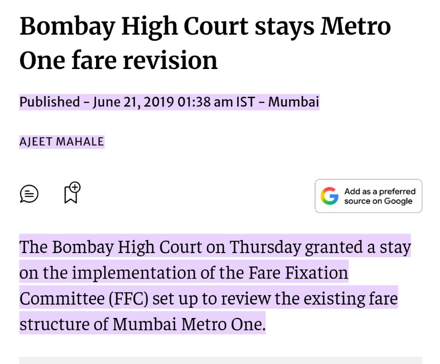 solidview's tweet photo. Mumbai Metro Line 1 a.k.a. Blue Line hasn't seen any fare revision since 2015.

Fare revisions from the 1st &amp; 2nd FFC weren't implemented.

Bombay HC scrapped 1st FFC terming it defective &amp; ordered a fresh FFC. 

MMOPL rejected 2nd FFC fares too.

BMRCL must #RollBackFares NOW. https://t.co/f52PiSDinY