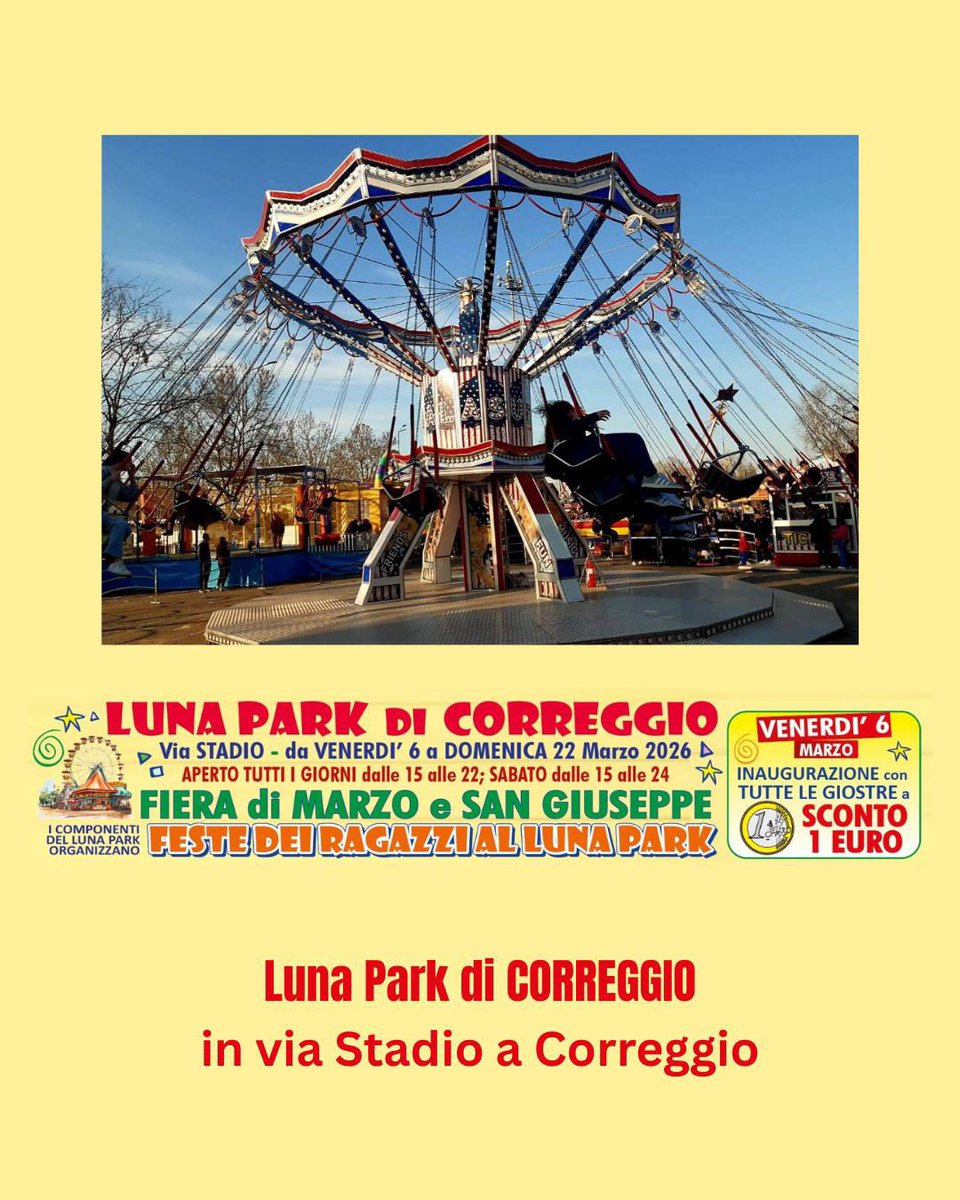 Un grazie speciale al LUNA PARK di Correggio
per loro è stato realizzato spot radiofonico e programmazione radio sull'emittenti del Gruppo Multiradio Srl.
.
Dal 6 marzo  a domenica 22 marzo, lo trovate a Correggio, in via stadio