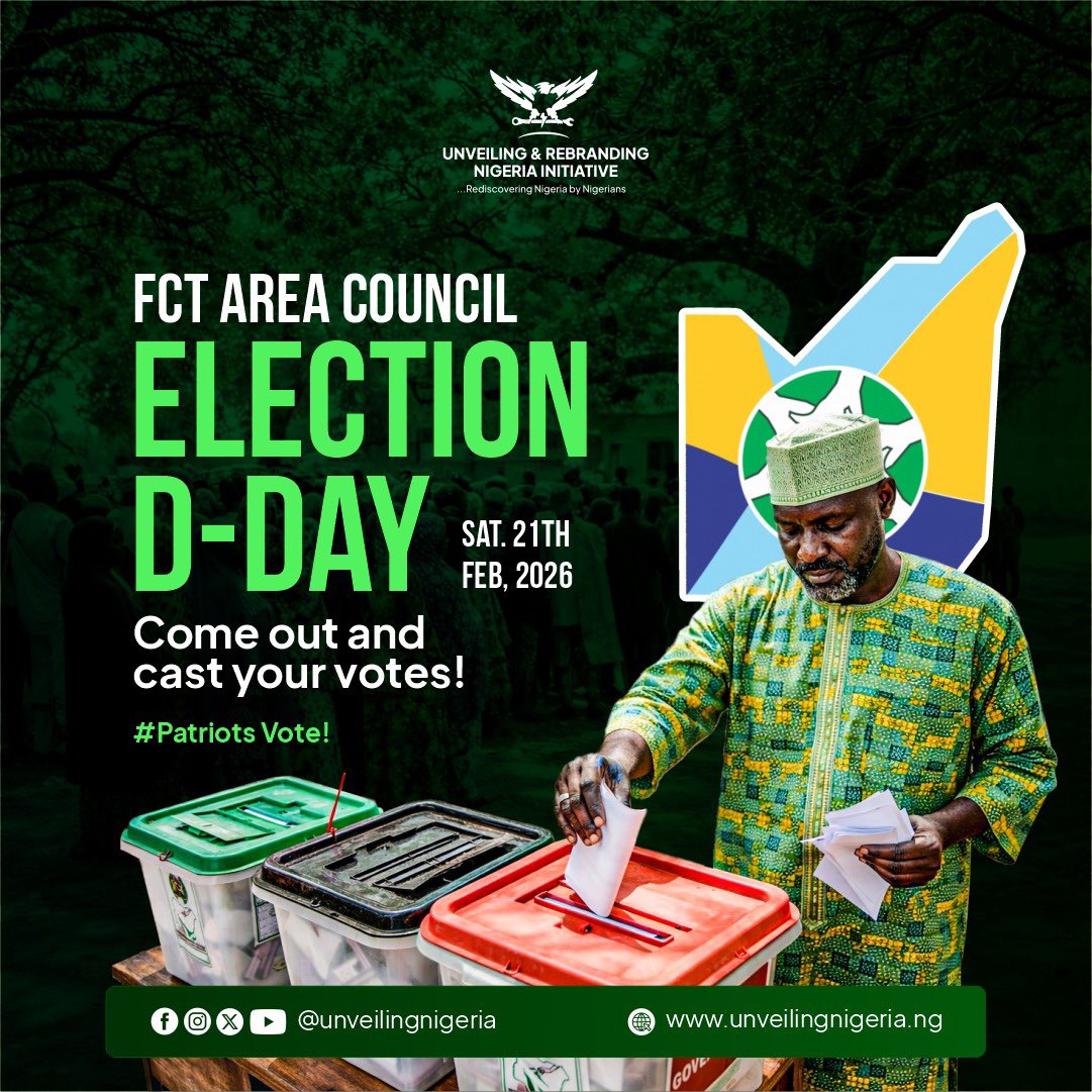 My dear FCT Electorates, today is the Election Day.
If You believe in the greatness of Nigeria, come out and vote.

patriots Vote.

#fctelectorates #patriotsvote #urni #amacelection26