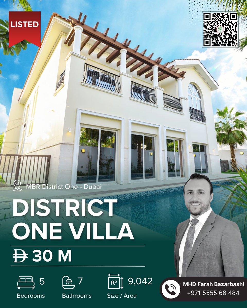 TamaniProp's tweet photo. ✨Listed: District One Villa 

A refined 5BR residence in Dubai’s most prestigious gated community - spacious, private, and steps from the Crystal Lagoon.

💰 AED 30M 
🛏️ 5 Bedrooms 
📐 9,042 sq.ft

• 7 mins to Downtown 
• Limited supply, strong value 
• Private pool + garden https://t.co/fY5xvk8znu