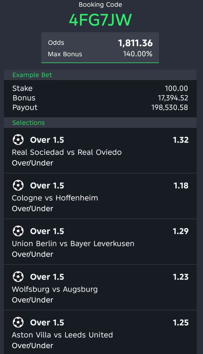1,811 ODDS

Sportybet .  4FG7JW

Kindly Retweet 🔁