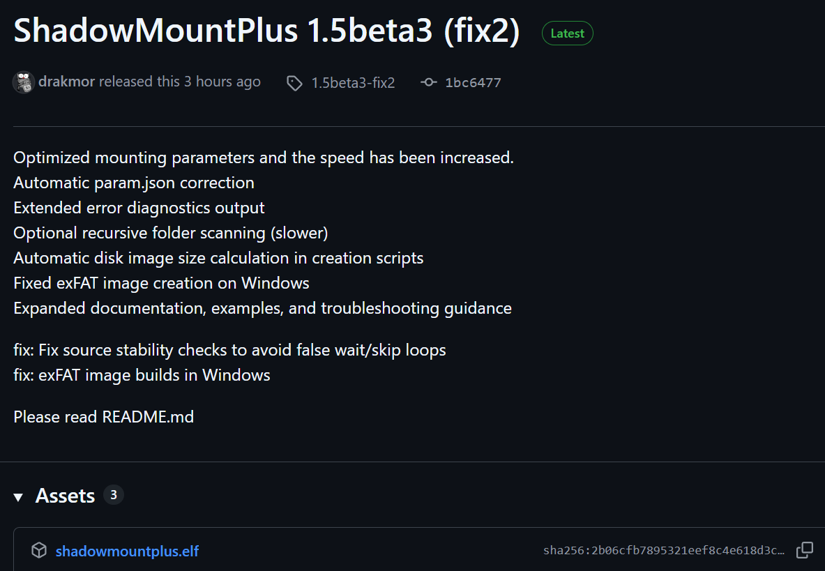 ShadowMountPlus 1.5beta3 (fix2) released by drakmor
github.com/drakmor/Shadow…