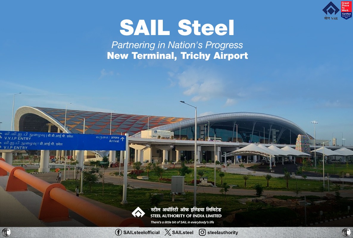 SAILsteel's tweet image. Weaving the Thread of Progress, SAIL Steel strengthens the New Terminal at Tiruchirappalli Airport, Trichy, powering India’s infrastructure and connectivity with unmatched reliability.

#SAILSteel #ThreadOfProgress #TrichyAirport #TiruchirappalliAirport #InfrastructureDevelopment