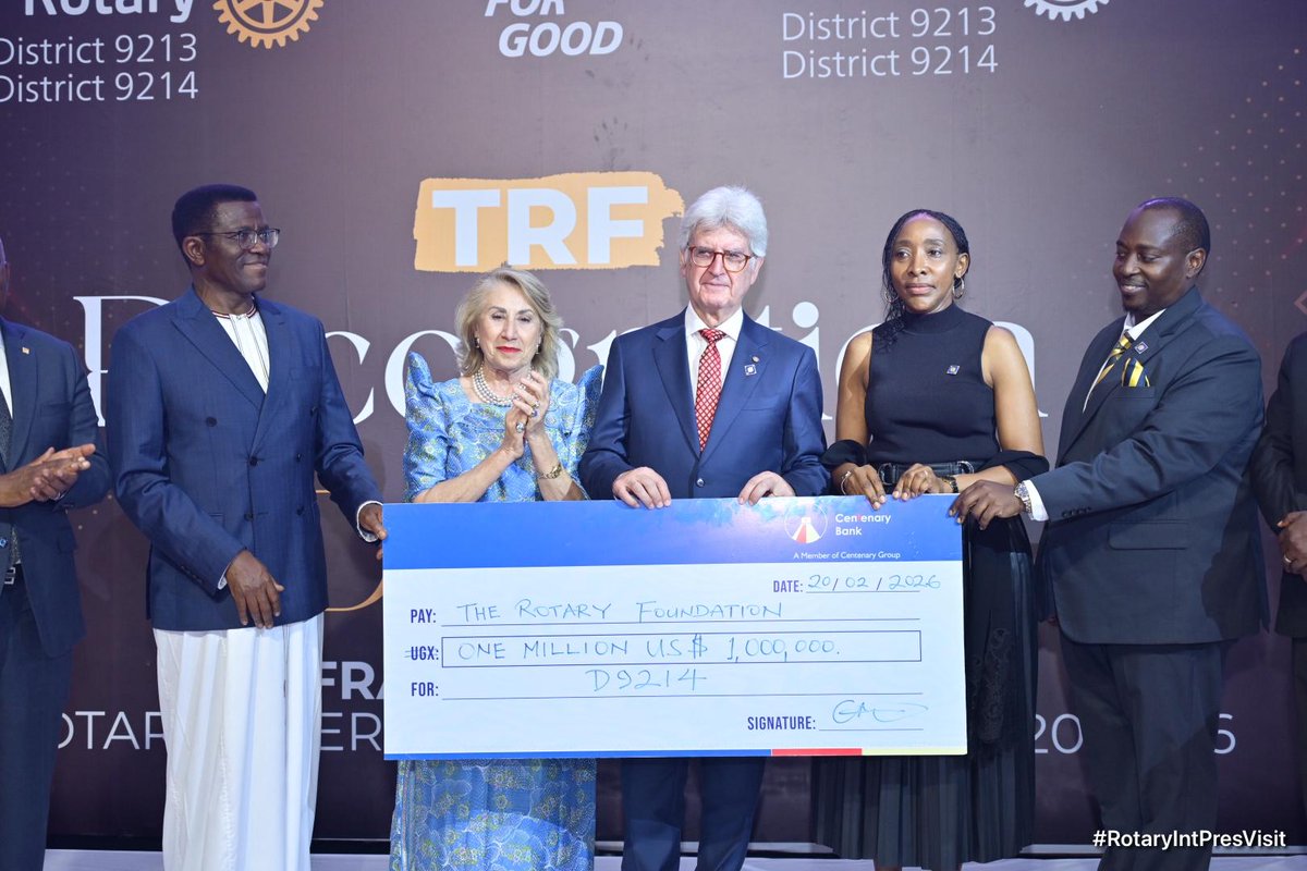We mark a proud and historic moment for <a href="/rotaryd9214/">RotaryDistrict9214</a> and <a href="/RotaractD9214/">Rotaract District 9214</a>. We have officially handed over a $1M cheque to RI President Francesco Arezzo, showcasing our members' generosity and commitment to The Rotary Foundation. #RIPresidentVisitsUG