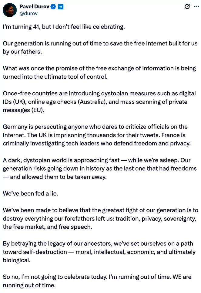 Anthea06274890's tweet photo. @Rothmus Pavel Durov, the founder of Telegram can see the coming storm, and it’s arriving far quicker than anyone expected. https://t.co/j9sN64tToG
