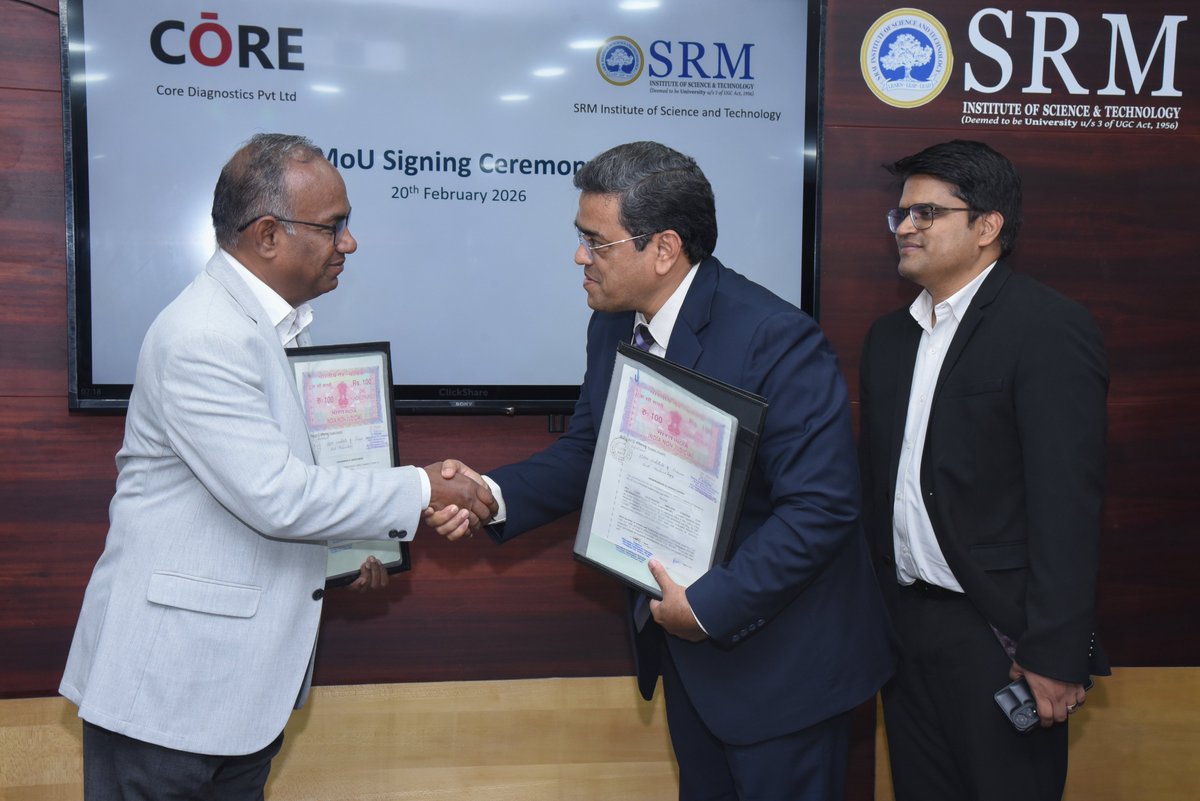SRM_Univ's tweet image. SRMIST signed an MoU with CORE Diagnostics, strengthening collaboration in genetic counseling, cancer diagnostics, and advanced healthcare research.

#SRMIST #CoreDiagnostics #MoUSigning #HealthcareInnovation #CancerDiagnostics #GeneticEngineering #GeneticCounseling