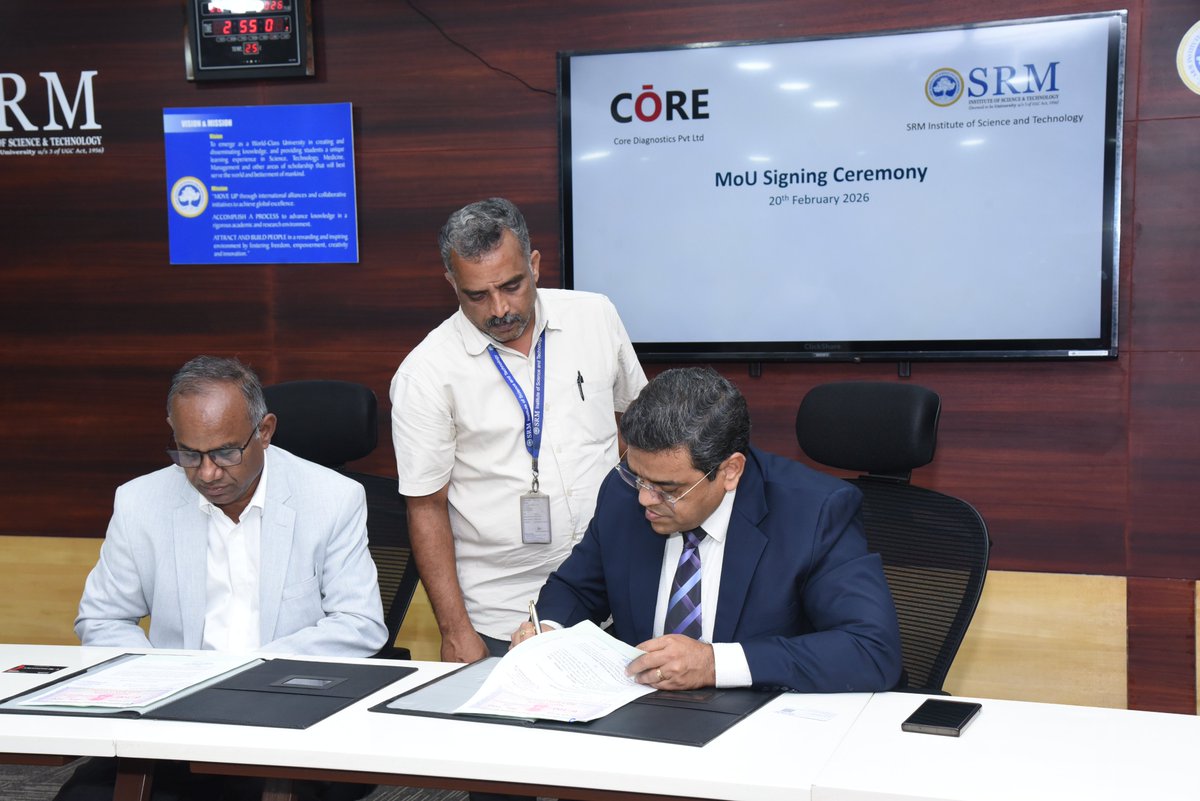 SRM_Univ's tweet image. SRMIST signed an MoU with CORE Diagnostics, strengthening collaboration in genetic counseling, cancer diagnostics, and advanced healthcare research.

#SRMIST #CoreDiagnostics #MoUSigning #HealthcareInnovation #CancerDiagnostics #GeneticEngineering #GeneticCounseling