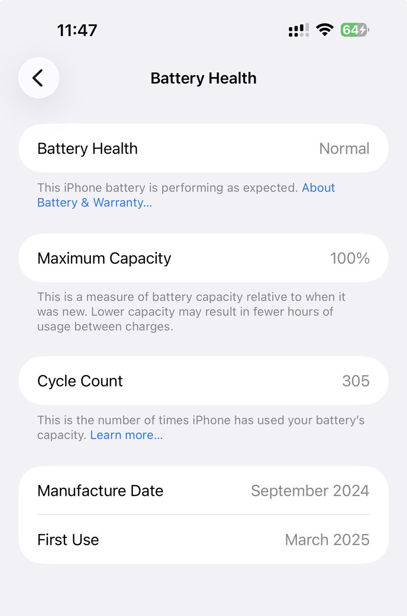 saadk1989_'s tweet photo. Close to 12 months of using the iPhone 16 pro max and battery health is still at 100% 🙌 #Apple https://t.co/Rm52CS5qMm