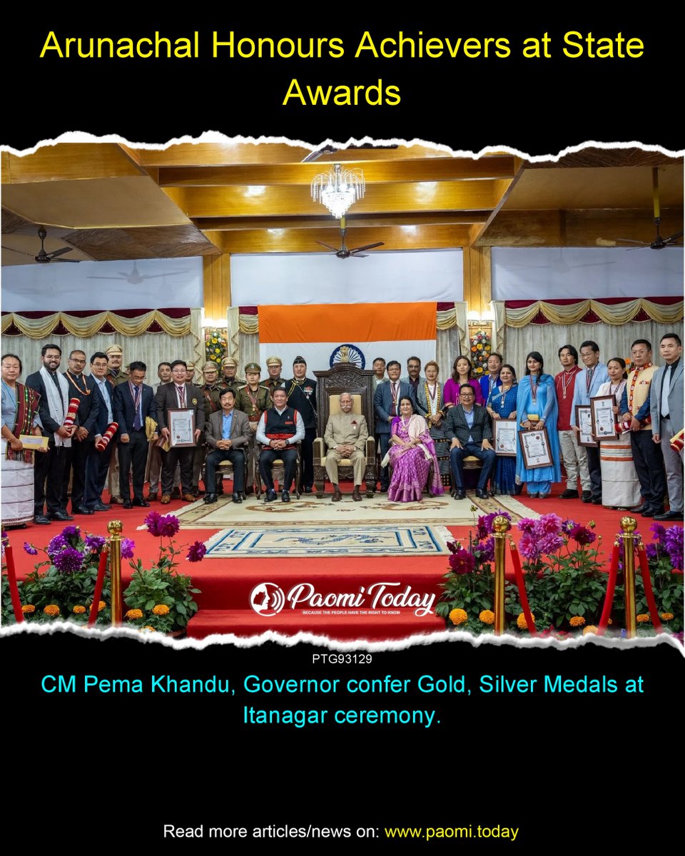 Arunachal CM Pema Khandu attended the State Awards Ceremony at Lok Bhavan, Itanagar, where Governor Lt Gen KT Parnaik (Retd.) conferred State Gold &amp; Silver Medals. The event also marked Statehood Day celebrations and an exhibition showcase.
#PaomiToday #Paomi #ArunachalPradesh