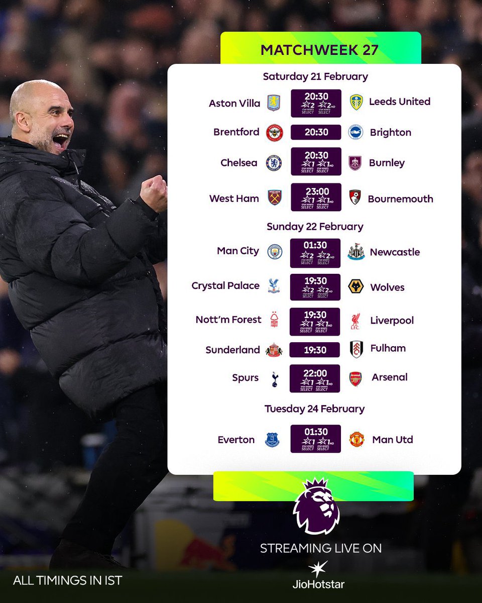 Aston Villa 2-0 Leeds United
Brentford 2-2
Chelsea 3-1
West ham 2-1 Bournemouth 
Man city 3-1 Newcastle 
Crystal Palace 0-0 Wolves 
Forest 2-2 Liverpool 
Sunderland 2-1 Fulham
Spurs 2-0 Arsenal 
Everton 0-3 Man Utd