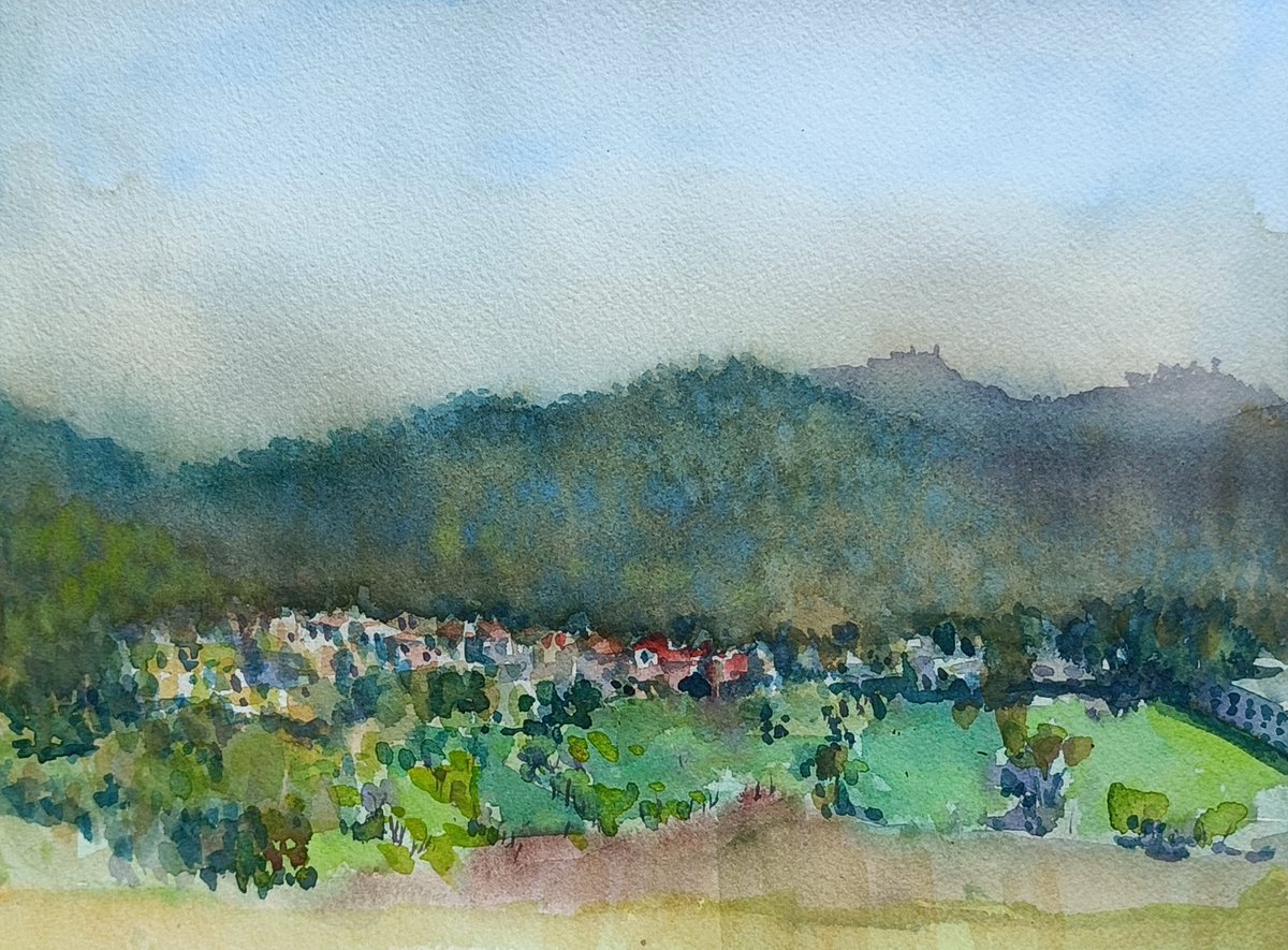 春を迎える インド北方の集落 朝方、外を見ながら1時間 アルシュ水彩紙