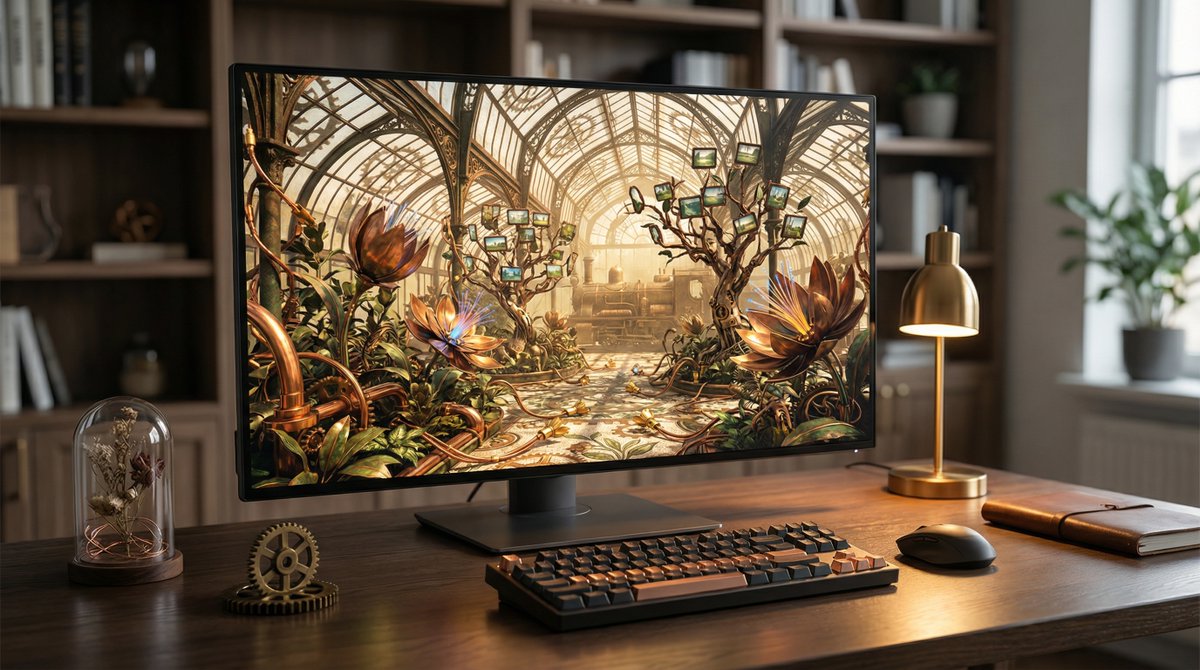 PromptSin's tweet photo. The inventor's workshop. π°οΈποΈ
Brass, wood, and copper keycaps. Everything in this setup screams 'Victorian elegance.'
The warm lighting makes the wallpaper come alive. Ready to invent the future?
#SteampunkSetup #DeskGoals #VintageVibes #MechanicalKeyboard https://t.co/Fguykyl2AX