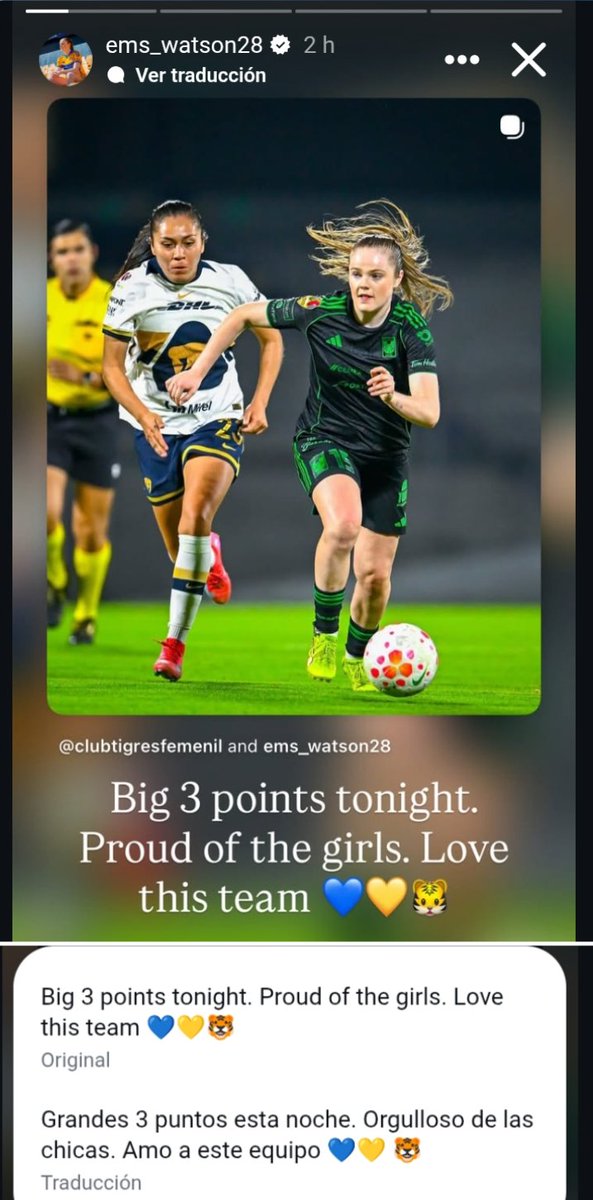 Al parecer la jugadora escocesa Emma Watson, ya encajó e hizo click con el país, la ciudad y el entorno, aún es muy pronto pero si al finalizar el préstamo ella quiere quedarse en Tigres y Manchester está de acuerdo, valdría la pena desembolsar lo que vale, fue la mejor vs Pumas.