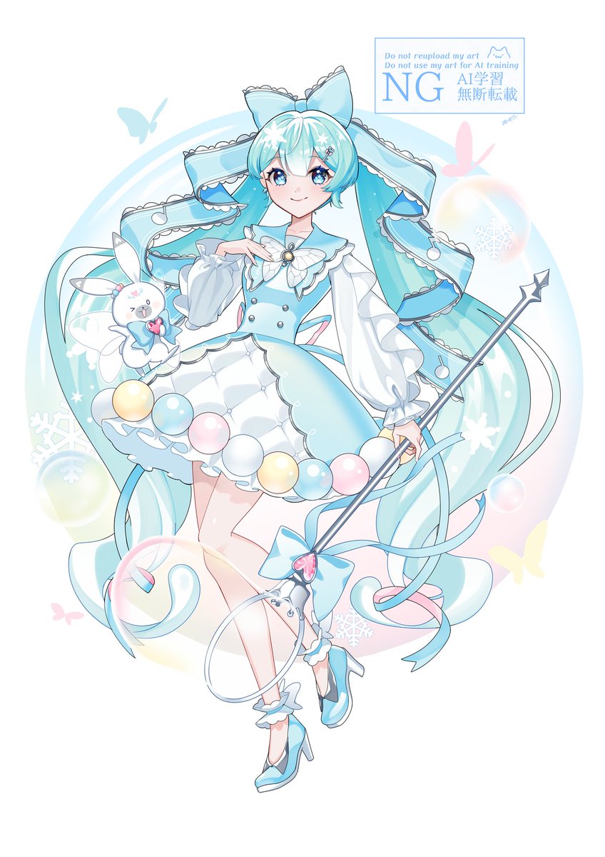 初音ミク ,雪ミク 「うちの雪ミク2027、シャボン玉ちゃん」|マスもふﾌﾟﾝのイラスト
