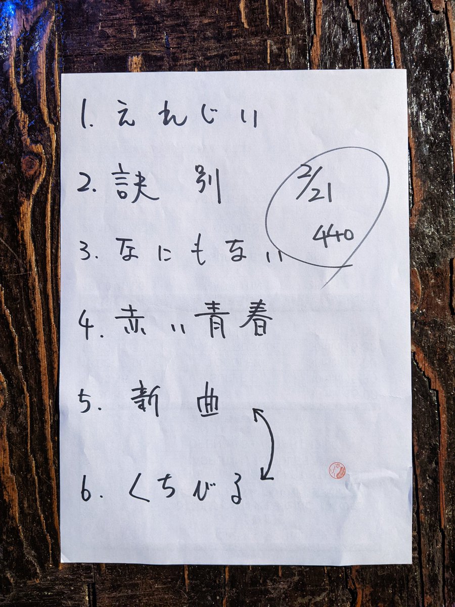 本日のセトリ。

新曲のタイトルは「悔恨と祈り」。