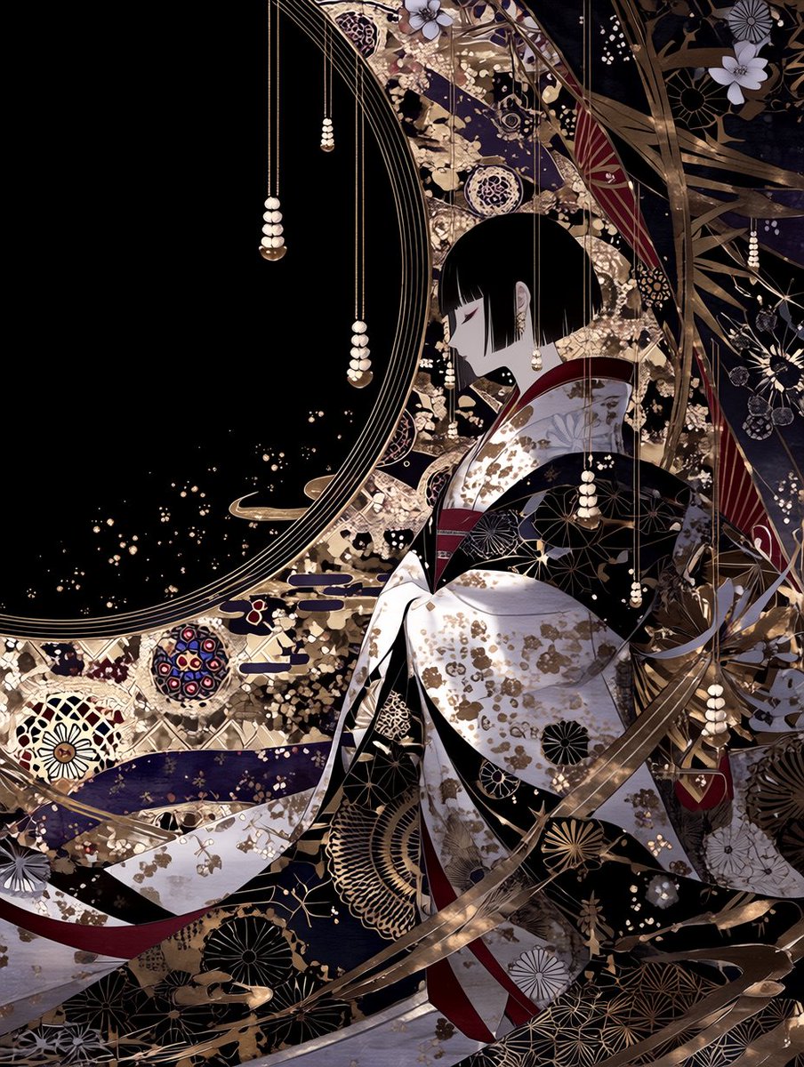 金環の静寂》 ―漆黒に溶ける横顔、月影に綴る祈りのしずく―