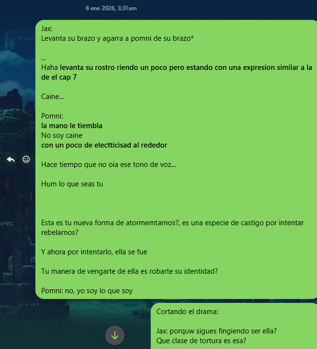 antes jax iba a mencionar a caine
lo borre ya que la situacion de pomni y caine lo haria mas complejo la wea
y en el guion original, en la parte donde jax esta tirado en el piso, era mas larga pero, era demasiado, muy redundante y creo que esos temas se explorarian mejor aparte