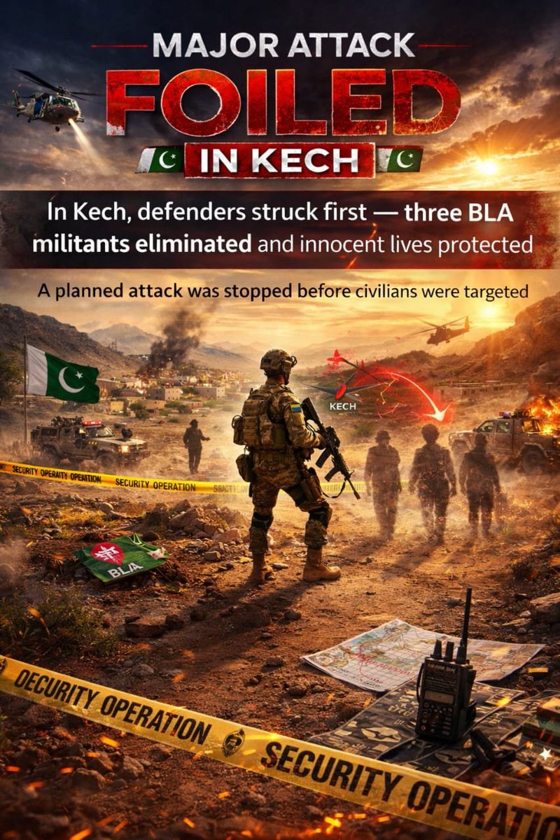 NeelumBugti's tweet photo. Another major defeat for Fitna Al Hindustan: a large attack plan foiled in Kech. Security forces carried out a successful operation and eliminated three India-backed terrorists.
#BalochistanReality
#PeaceInBalochistan
#TruthMatters
#AgainstPropaganda
#ServingTheNation https://t.co/kCpuGtIavA