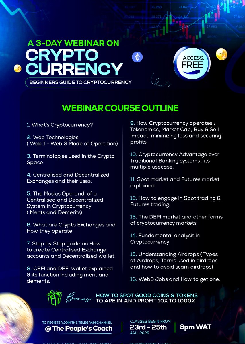 Good morning X Family 

A crypto coach reached out to me. He talked about organizing a webinar and he wasn't so sure of what he needed. 

I came up with the webinar design and the course outline for him. He was happy to see the results.