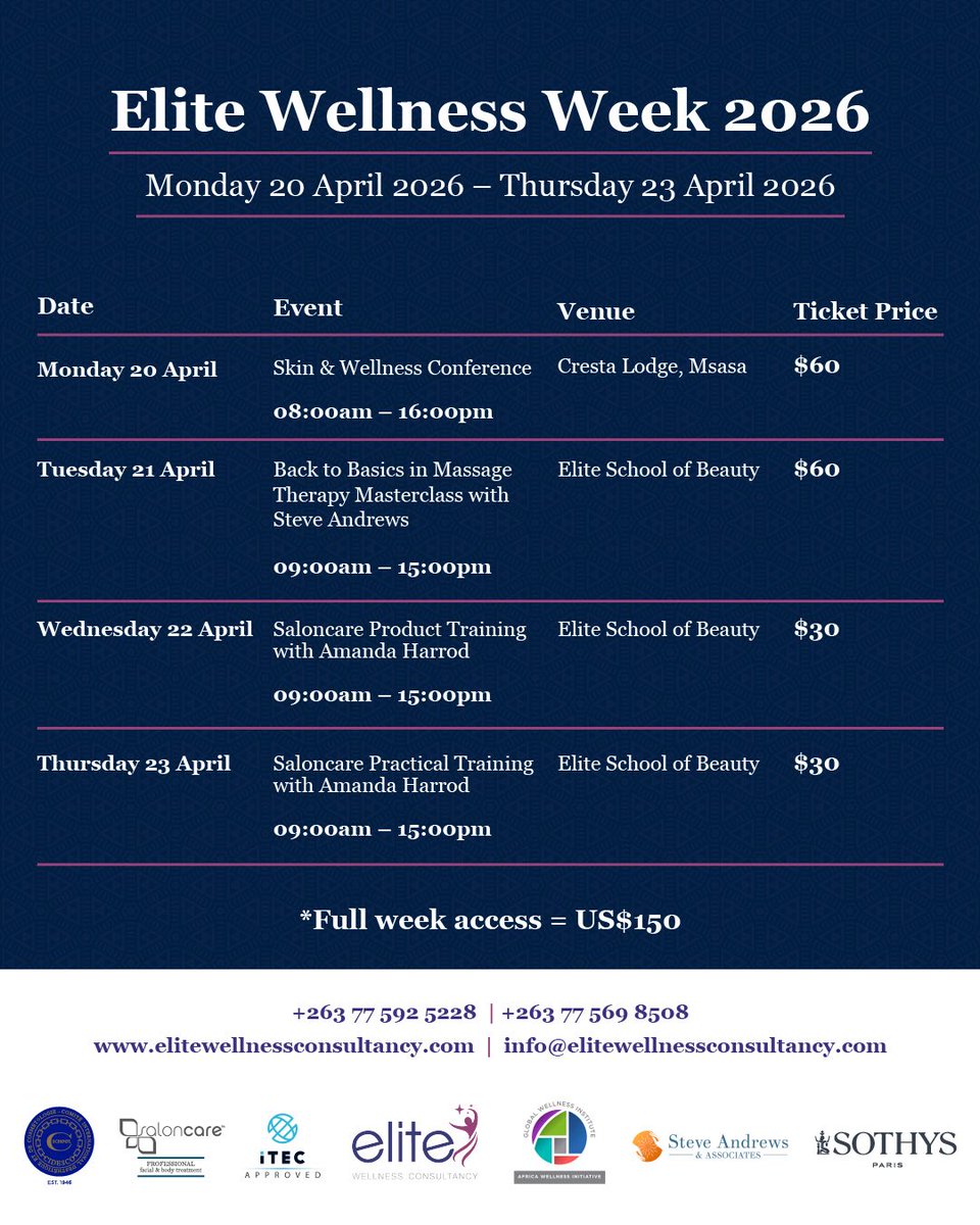 ✨ ELITE WELLNESS WEEK 2026 ✨

Where excellence in skin, massage &amp; professional development meet.

From 20–23 April 2026, we are bringing together industry leaders, passionate therapists and beauty professionals for FOUR powerful days of growth, learning and connection.