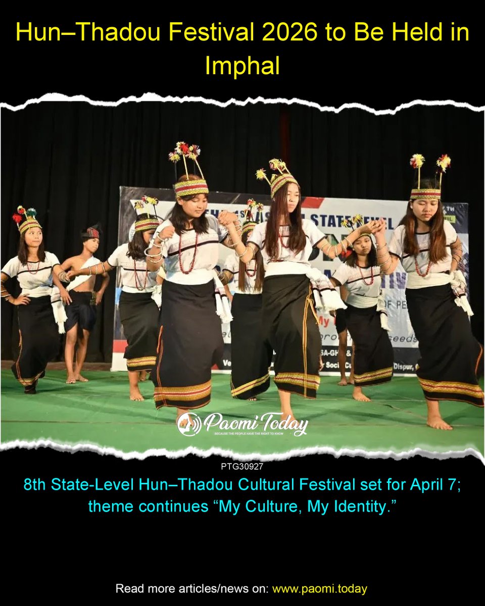 Thadou Inpi Manipur announced the 8th Hun–Thadou Cultural Festival 2026 will be held in Imphal on April 7. Marking its return to Manipur after two years, the festival celebrates unity, renewal and cultural identity.
#PaomiToday #Paomi #HunThadouFestival #ThadouInpiManipur
