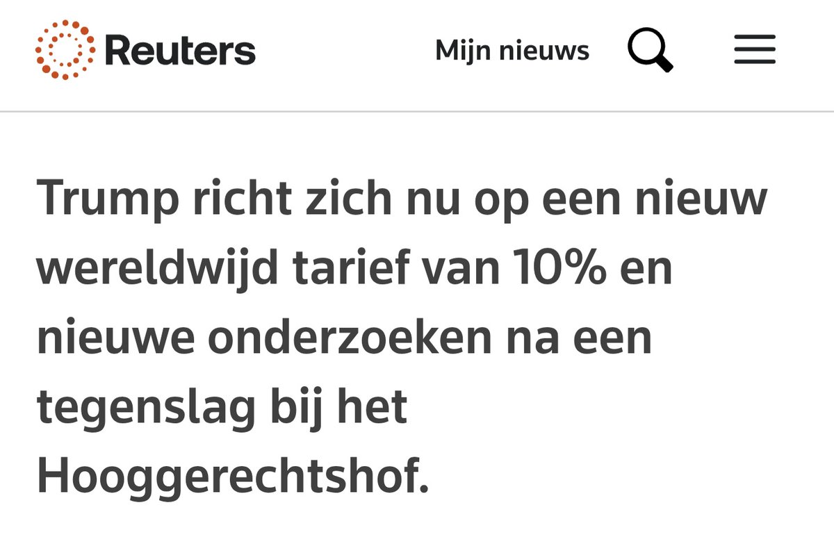 Goedemorgen ☕️

#Trump legt na nederlaag bij het Hooggerechtshof een tarief van 10% op voor 150 dagen op alle handelspartners 🫠

Ik ben benieuwd hoe de rest van de wereld hierop gaat reageren. Een optie zou kunnen zijn dat men gewoon gaat weigeren, maar die ruggengraat hebben ze