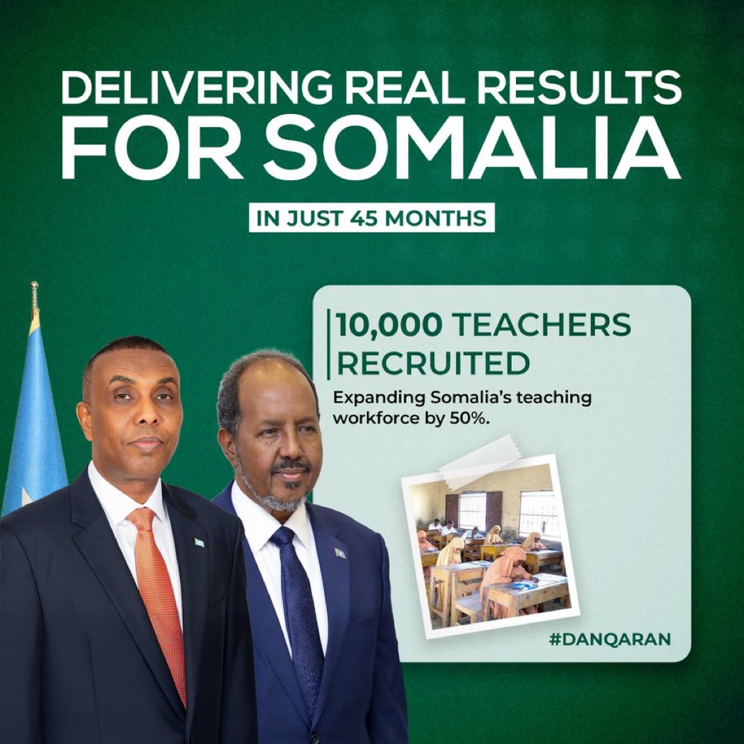 Prime Minister <a href="/HamzaAbdiBarre/">Hamza Abdi Barre</a>: “Transforming our education sector has been our national mission because education is the foundation of our progress, our dignity, and our future. 

In less than 45 months, we have turned promises into progress and vision into visible results.