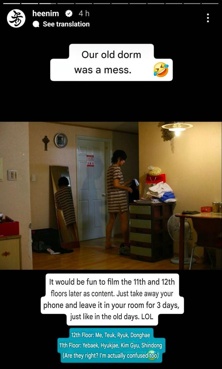 unresolvedmint's tweet photo. aw heechul wanted all EIGHT of suju to live in a dorm again and take away their phones for 3 days, just like old times.

11th floor: himself, leeteuk, ryeowook, donghae
12th floor: yesung, hyukjae, kyuhyun, shindong https://t.co/DTNFObmbPk