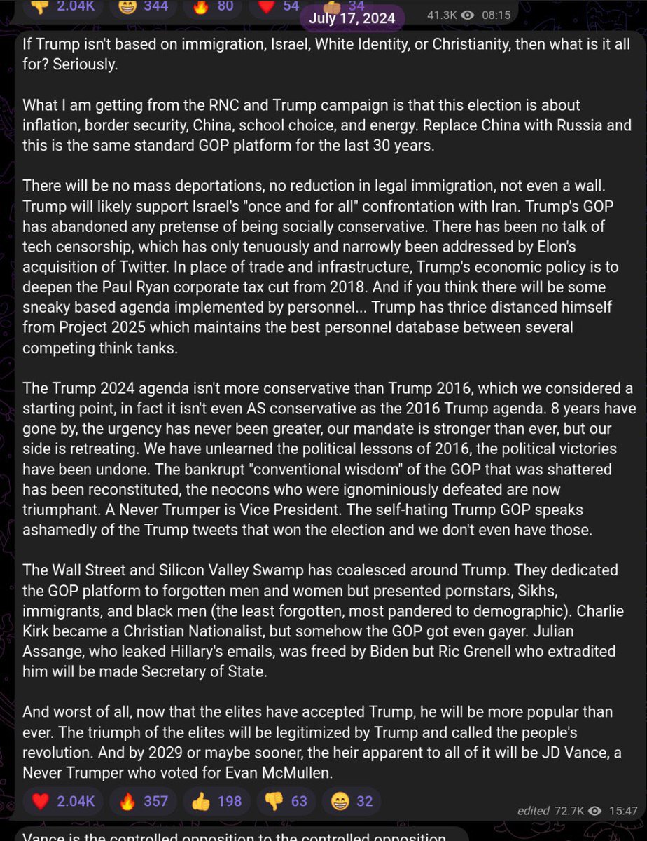 July 17th 2024 - Nick Fuentes predicts the failure of the current Trump administration before half of the cabinet positions are even chosen.
