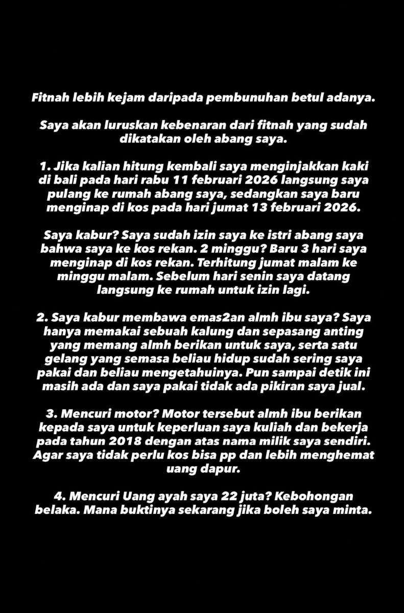 Yang menanyakan perihal uang, emas, dan motor