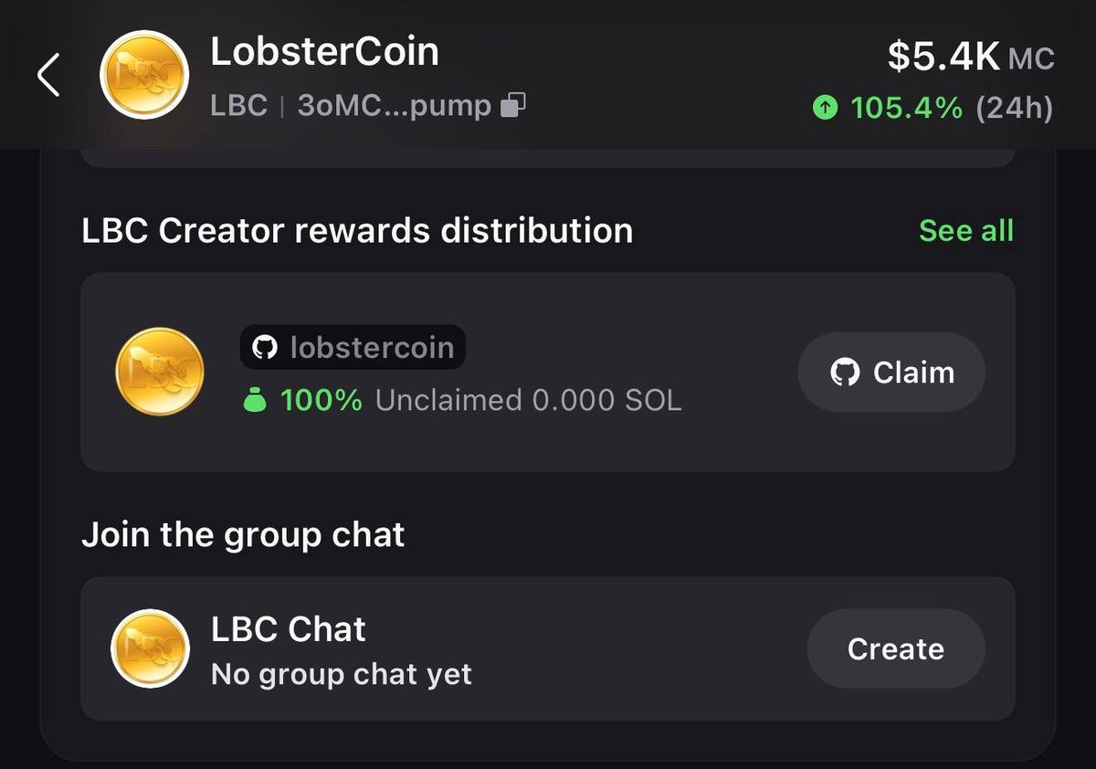 All creator fees from $LBC have been transferred over to the original creator of the LobsterCoin Github

github.com/lobstercoin/lo…

3oMCGJVpbQ7opQbdR3h3A5dCQrutw4ssBr1p2SHtpump