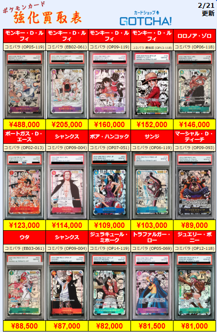 2/21更新 🏴‍☠️🔥【PSA強化買取表】🔥🏴‍☠️ 💥【PSA10】モンキー