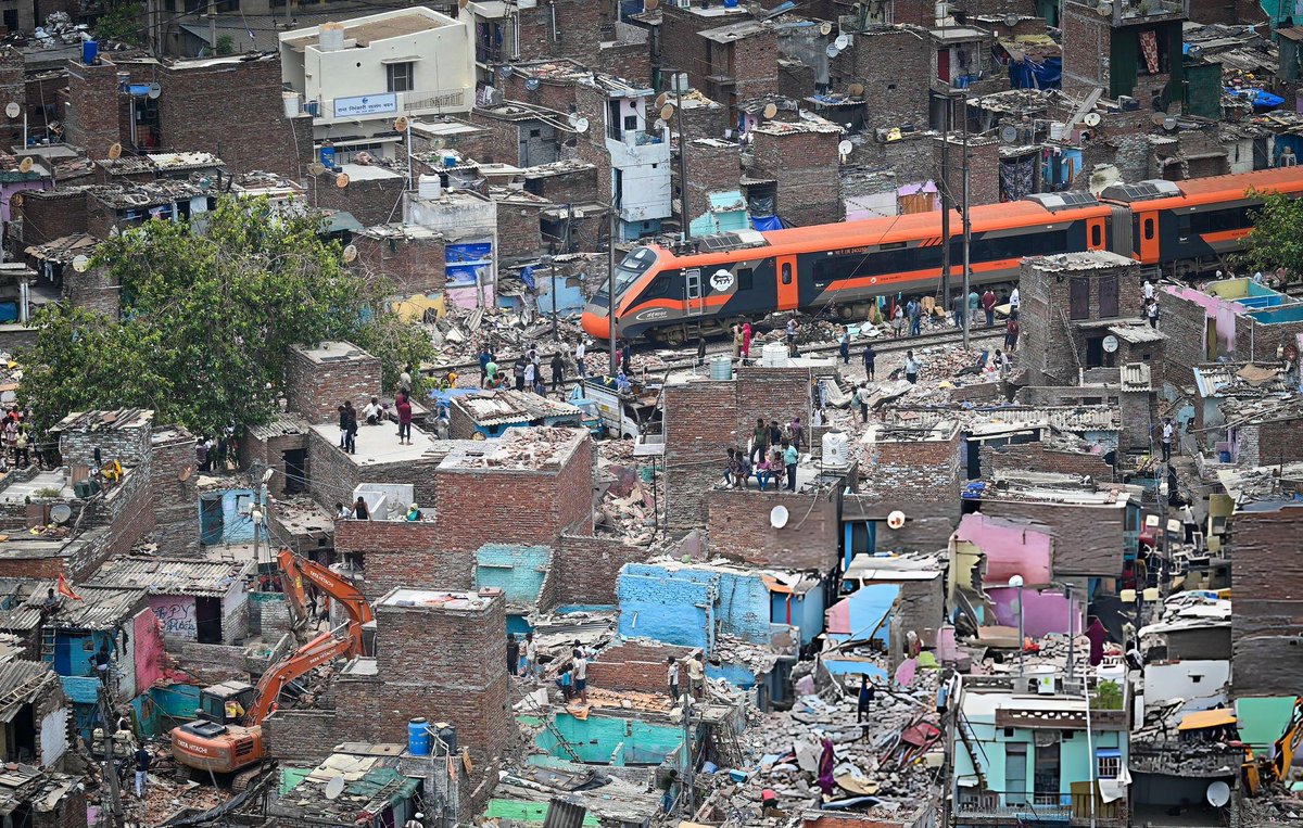 Vande Bharat Train is seen passing by near Wazirpur area of Delhi.

This looks so ugly and how can safety be ensured here?