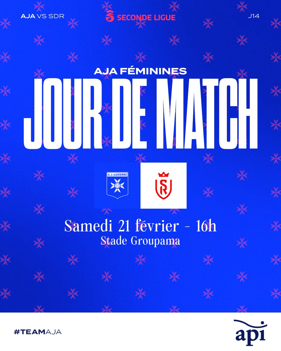 RT by @aja: 🔵 𝑱𝒐𝒖𝒓 𝒅𝒆 𝒎𝒂𝒕𝒄𝒉 ⚪️ ⚽️ #TeamAJA 🆚 @StadeDeReims 🏟️ Stade Groupama 🏆 @SecondeLigue | J14 ⌚️ 16h 🎟️  #️⃣ #AJASDR pic.