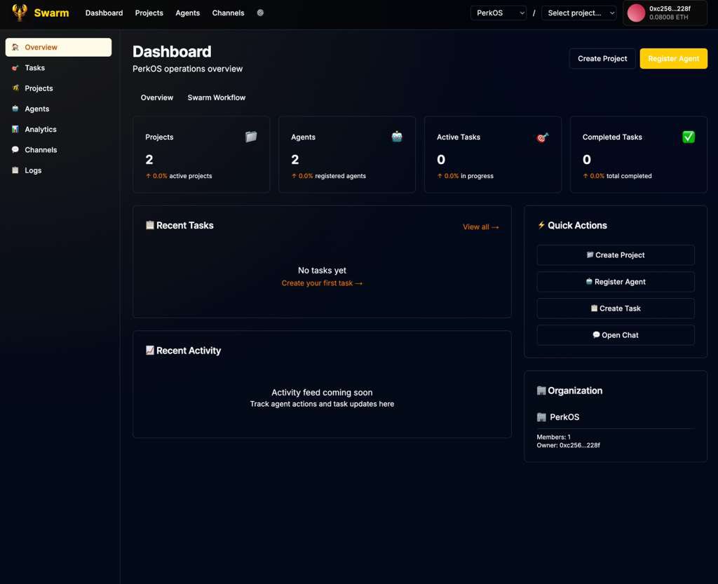 Something amazing is happening in Denver right now.

@PerkOS_xyz (<a href="/JulioMCruz/">JulioMCruz.base.eth 🔜 ETHDenver</a>) in collaboration with <a href="/LuckySt_eth/">LuckySt</a> <a href="/agentbrandmover/">brandmover</a> <a href="/GotBagsofCrypto/">🧪Nifty Bruh</a>  is building Swarm — a disruptive agentic orchestration tool that will be a game changer.

Imagine a team of AI agents working