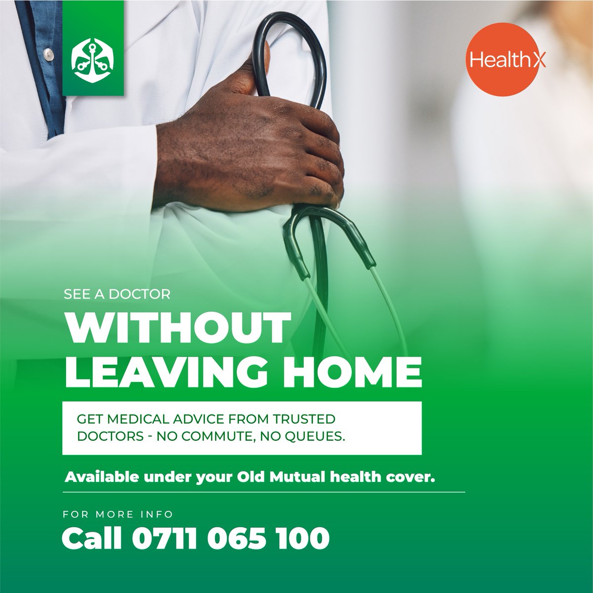 OldMutual_Ke's tweet photo. Consult a doctor without leaving home. With your Old Mutual Medical Cover, you can access telemedicine — meaning you can consult trusted doctors via phone from wherever you are.

Perfect when you: aren’t feeling well and can’t travel | want to avoid queues and waiting time | don’t want to commute just for advice or follow-up care

Get more with your medical cover.

Call 0711 065 100 for more information. WhatsApp 0791 197 612 to get covered.