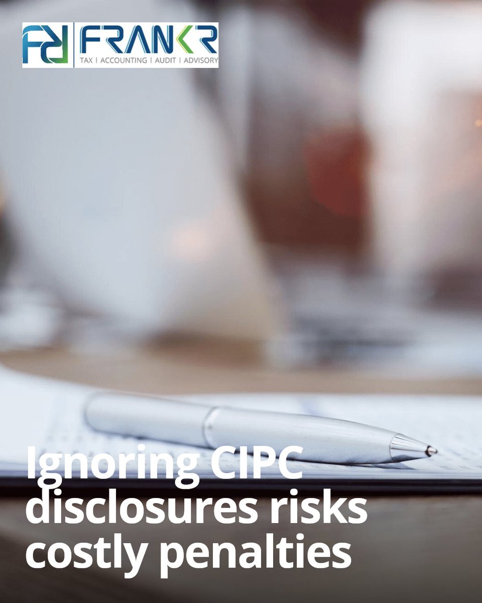 FRANKRTaxCareSA's tweet image. Ignoring CIPC beneficiary disclosures triggers penalties. Is your business compliant? Share your thoughts below. #VAT #IT14 #IT12 #AFS #Bookkeeping #Accounting #AuditReview #SDL #Submission #Returns #Salaries
