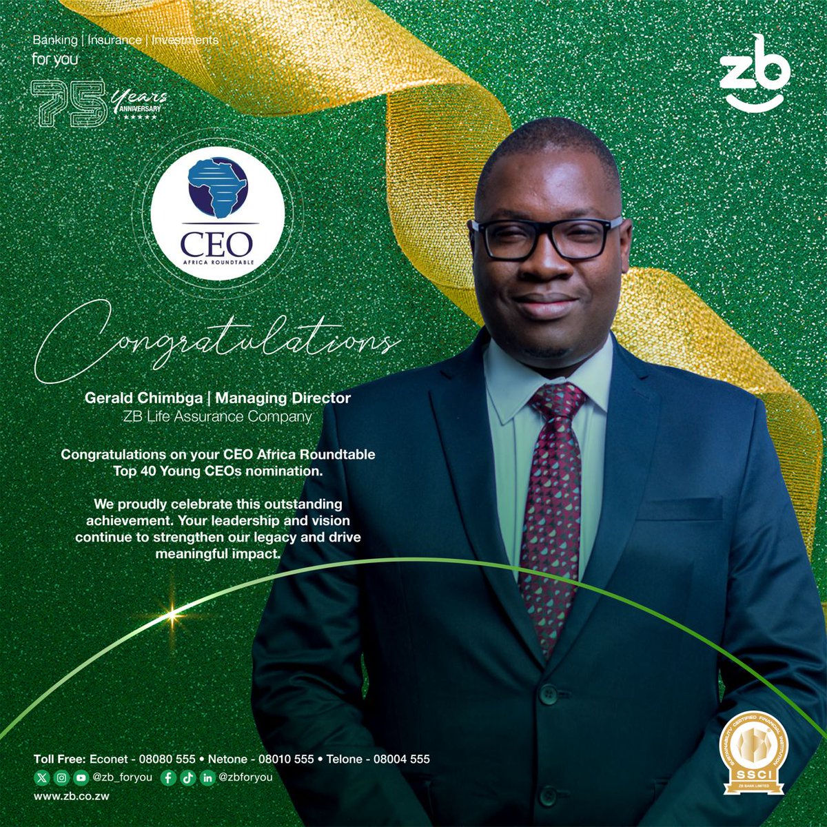 zb_foryou's tweet photo. Congratulations to Gerald Chimbga and Jade Tsokodayi on being honored at the CEO Africa Roundtable Awards, recognizing outstanding leadership and transformative contribution to industry growth.
#zbforyou #ceoroundtable #businessexcellence https://t.co/n8yAcfYYWn
