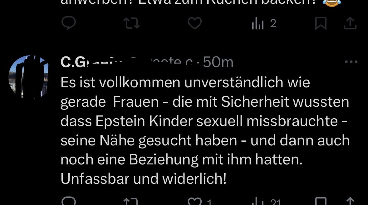 Was im Fall Sigl-Glöckner ofer besser im Fall Homburg übrigens besonders perfide ist: 
Im Fall Epstein geht es im Kern um Gewalt gegen Kinder und Jugendliche, geschützt und gefördert von Netzwerkstrukturen. 
Was <a href="/SHomburg/">Stefan Homburg</a> hier macht, ist daher wirklich abstoßend. 
1️⃣Er kopiert
